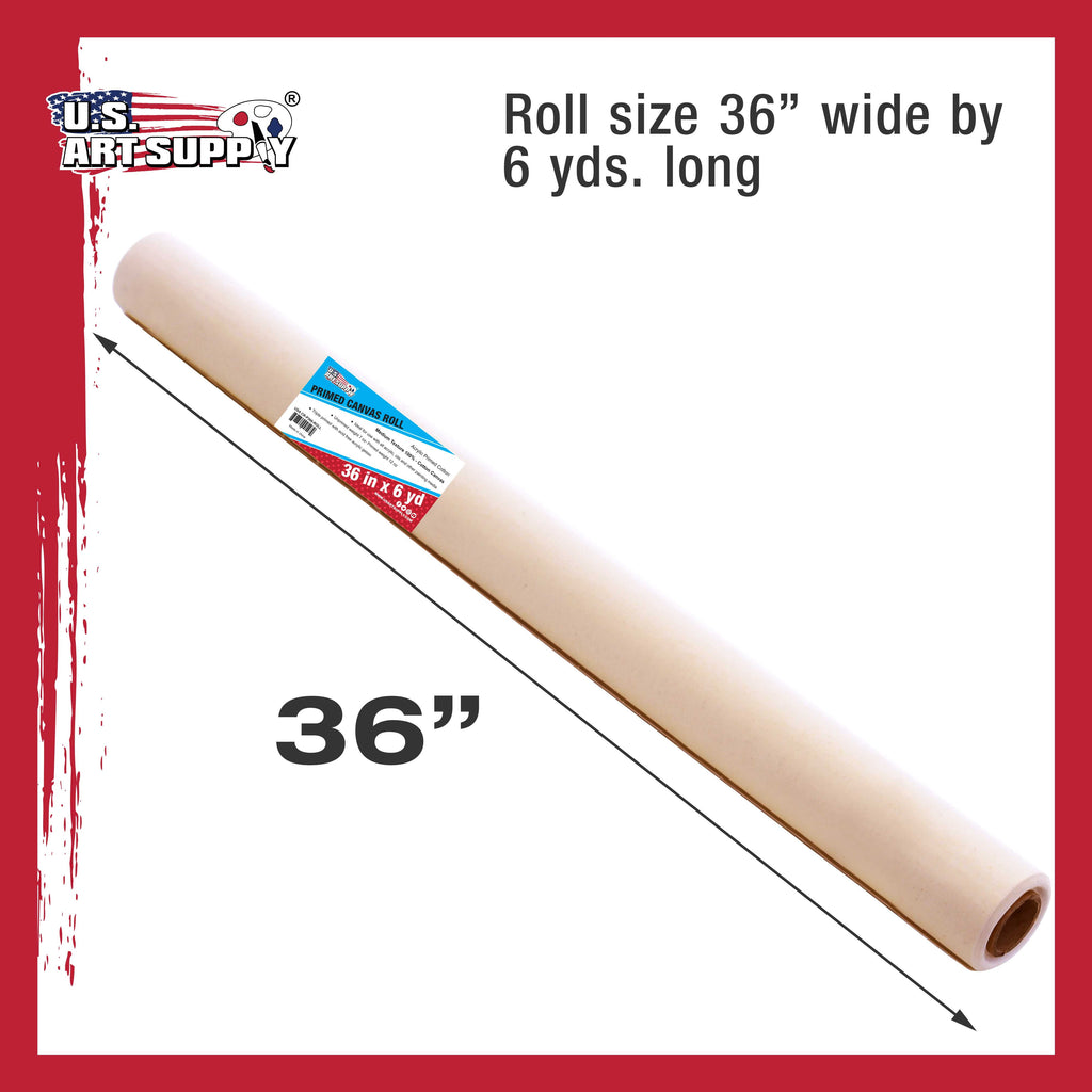 U.S. Art Supply 36" Wide x 6 Yards (18 Feet) Long Unstretched Canvas Roll - 100% Cotton, 12oz Triple Primed Gesso, Acid-Free - Pro Artist Quality, Oil & Acrylic Painting, Murals Backdrop, Cut Size