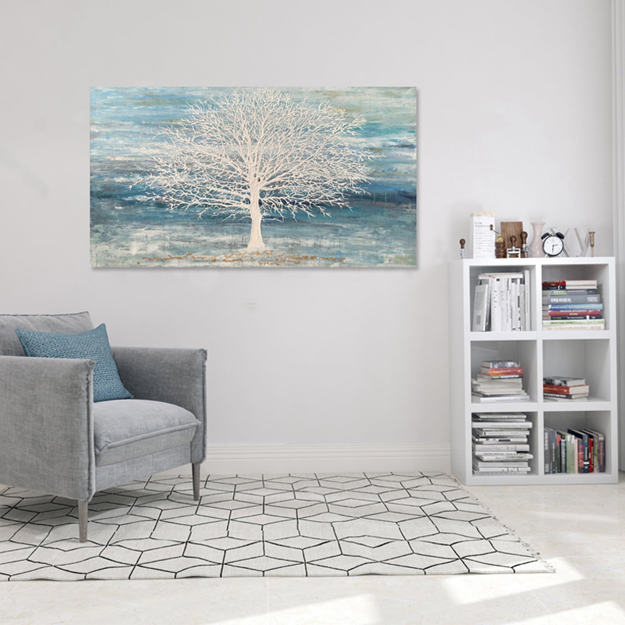 Yihui Arts 3D Blue Tree Paintings with Gold Foil for Wall Decor Ready to Hang