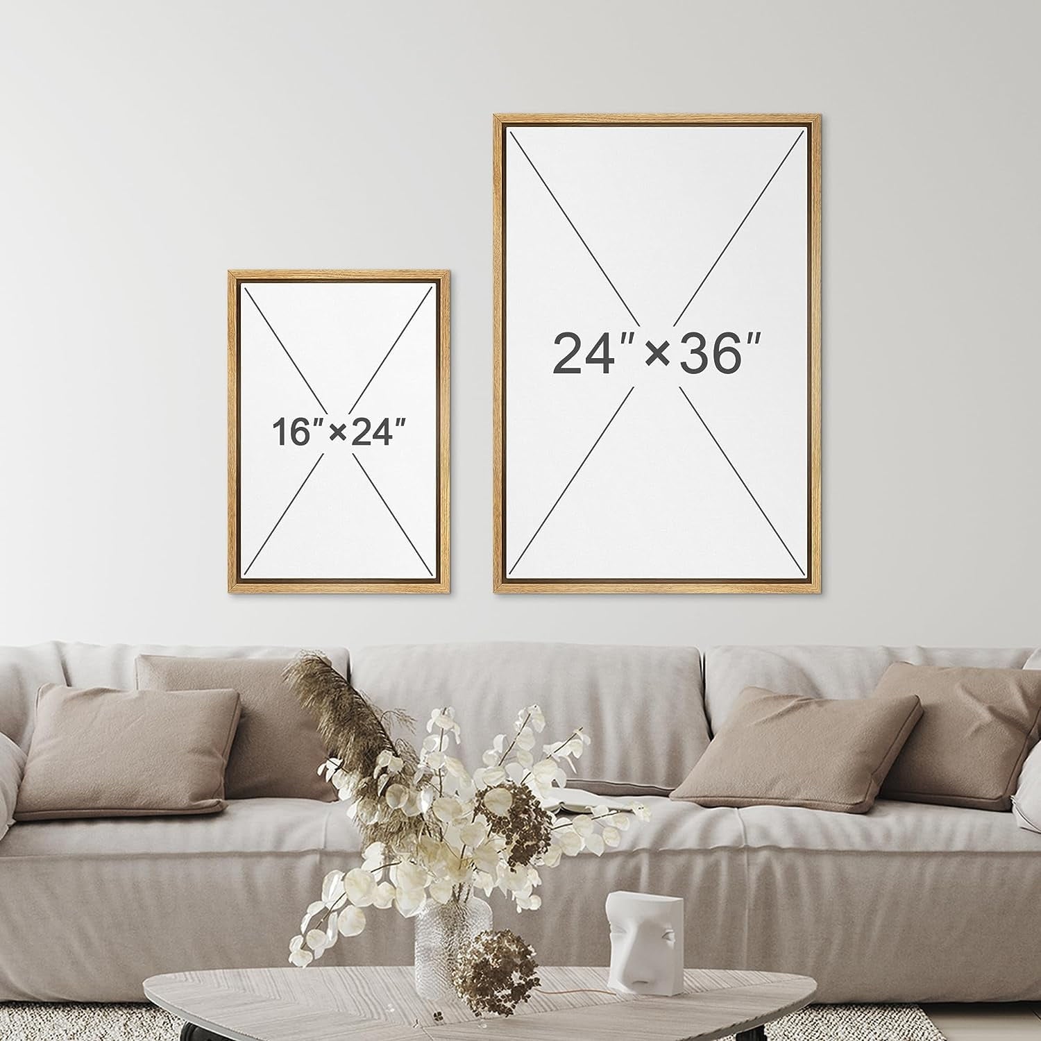 IDEA4WALL Framed Canvas Print Wall Art Set of 2 Watercolor Pastel Duotone Tan Landscape Abstract Modern Art Multicolor Contemporary Artwork for Bedroom, Office - 16"x24"x2 Panels Natural