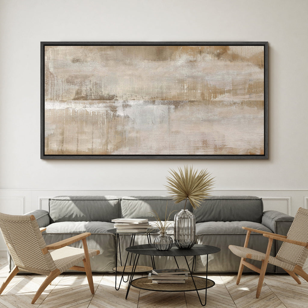 Large Framed Canvas Print Neutral Beige and White Textured with a Weathered LookWall Art Decorative Ready to Hang Painting for Living room Bedroom 60x30 inches Black Frame