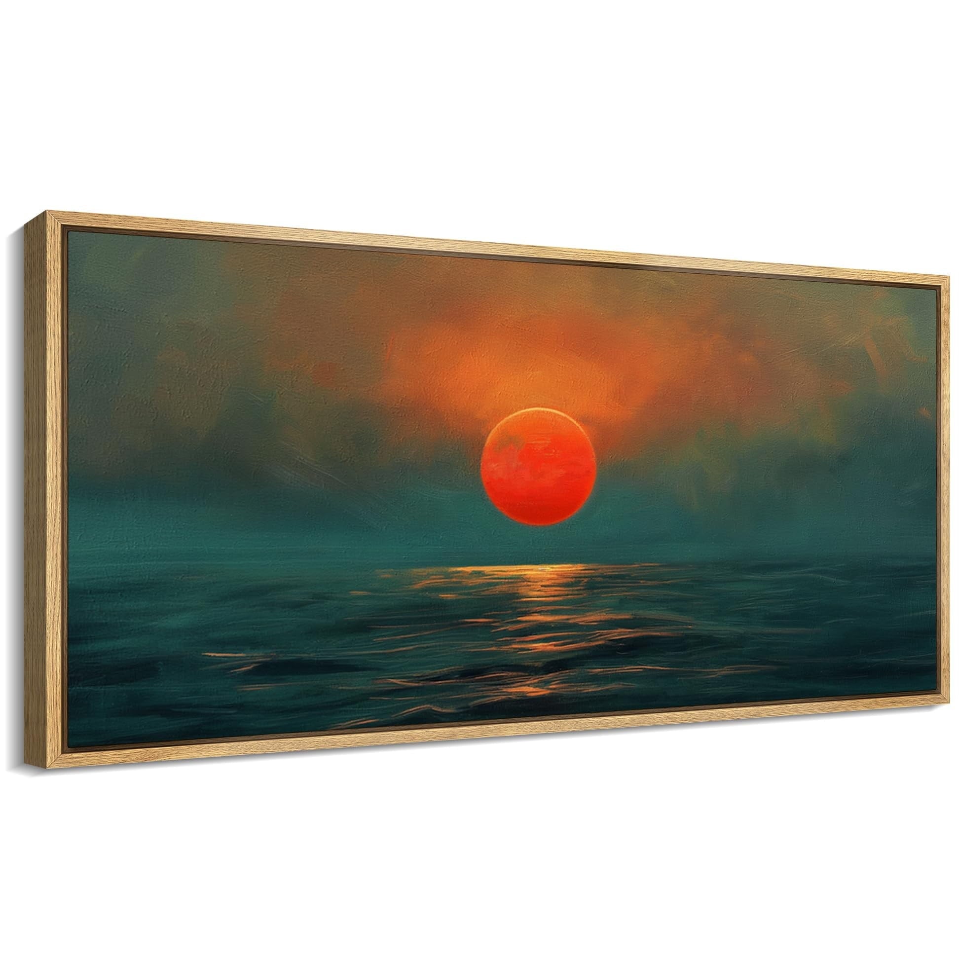 IDEA4WALL Extra Large Framed Canvas Print Wall Art Sunset Over Ocean Vibrant Red Sun and Blue Waters Classic Art Vintage Wall Decor Oversized Artwork Relax/Calm for Living Room - 60"x30"