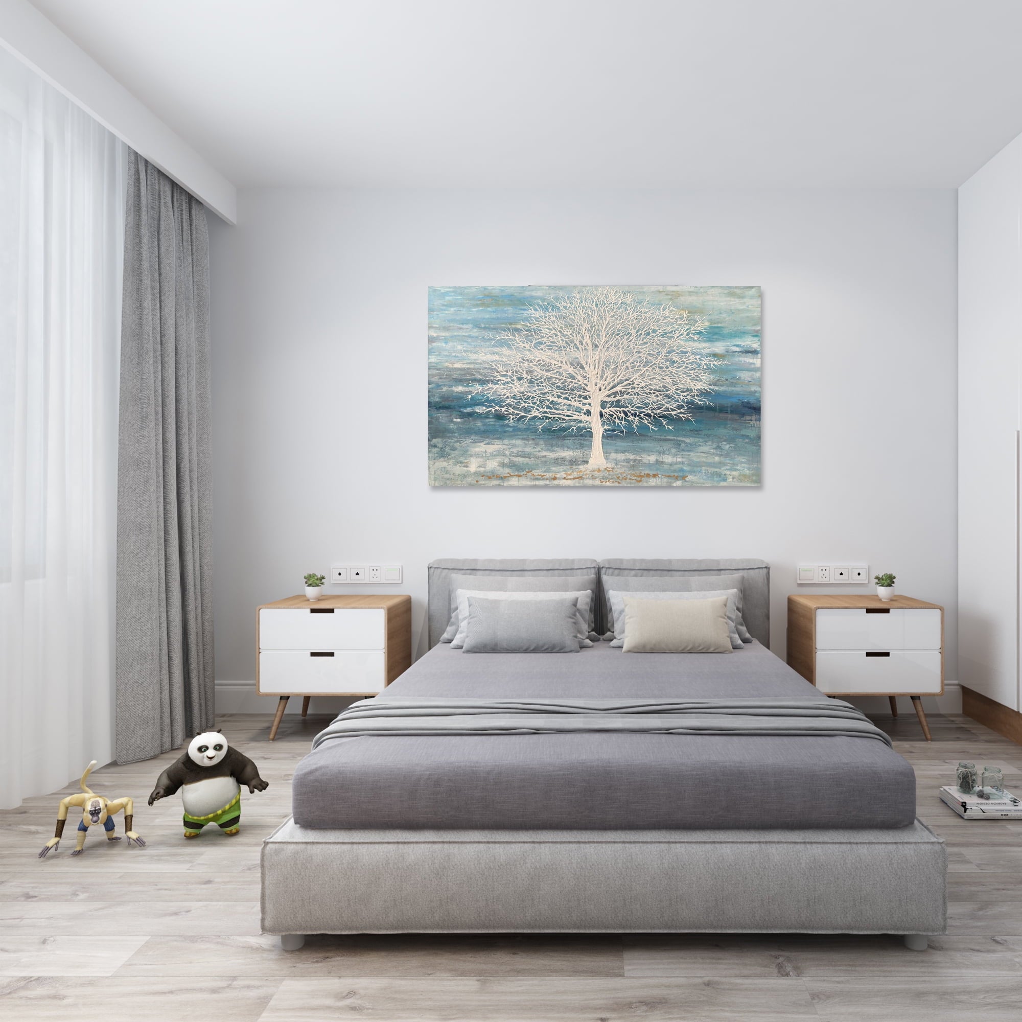 Yihui Arts 3D Blue Tree Paintings with Gold Foil for Wall Decor Ready to Hang