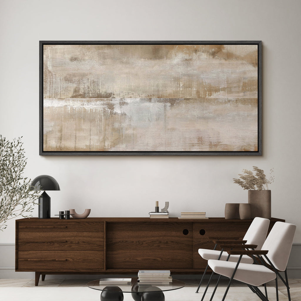 Large Framed Canvas Print Neutral Beige and White Textured with a Weathered LookWall Art Decorative Ready to Hang Painting for Living room Bedroom 60x30 inches Black Frame
