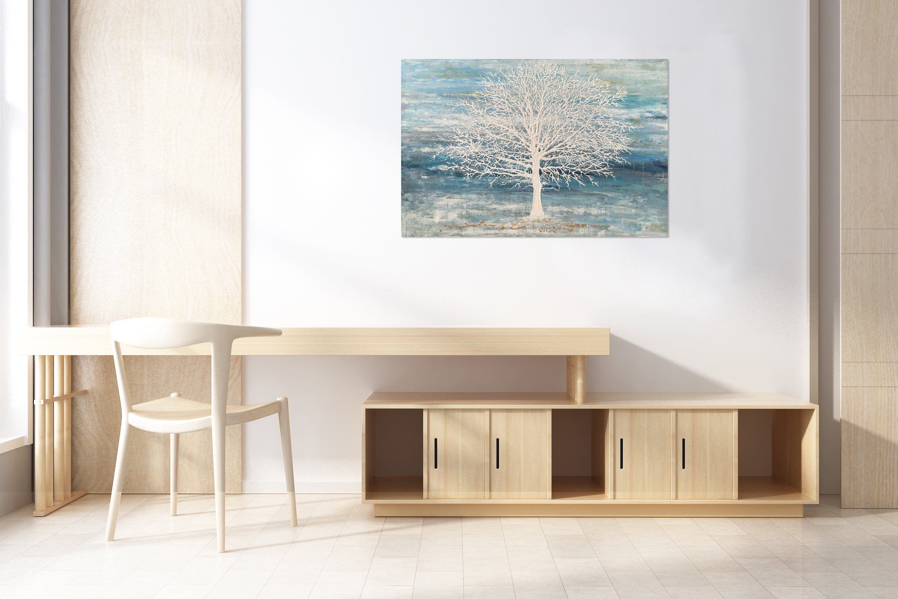 Yihui Arts 3D Blue Tree Paintings with Gold Foil for Wall Decor Ready to Hang
