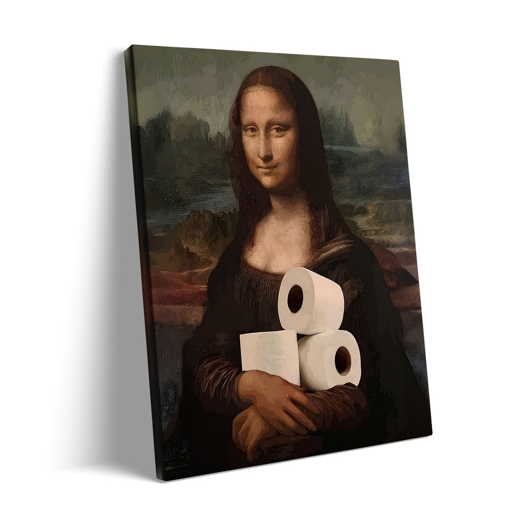 P&L Art Canvas Wall Art Decor, Funny Mona Lisa Toilet Paper Canvas Poster - Modern Wall Decor for Bedroom, Bathroom, Living Room, Hallway - Unique Home Decor Gift