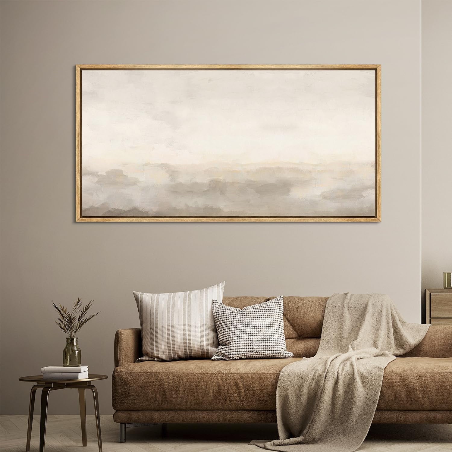 IDEA4WALL Extra Large Framed Canvas Print Wall Art Minimalist Neutral Landscape Abstract Horizon Line Retro Artwork Nature Wilderness Fine Art Vintage Decor for Home Decoration - 60"x30"