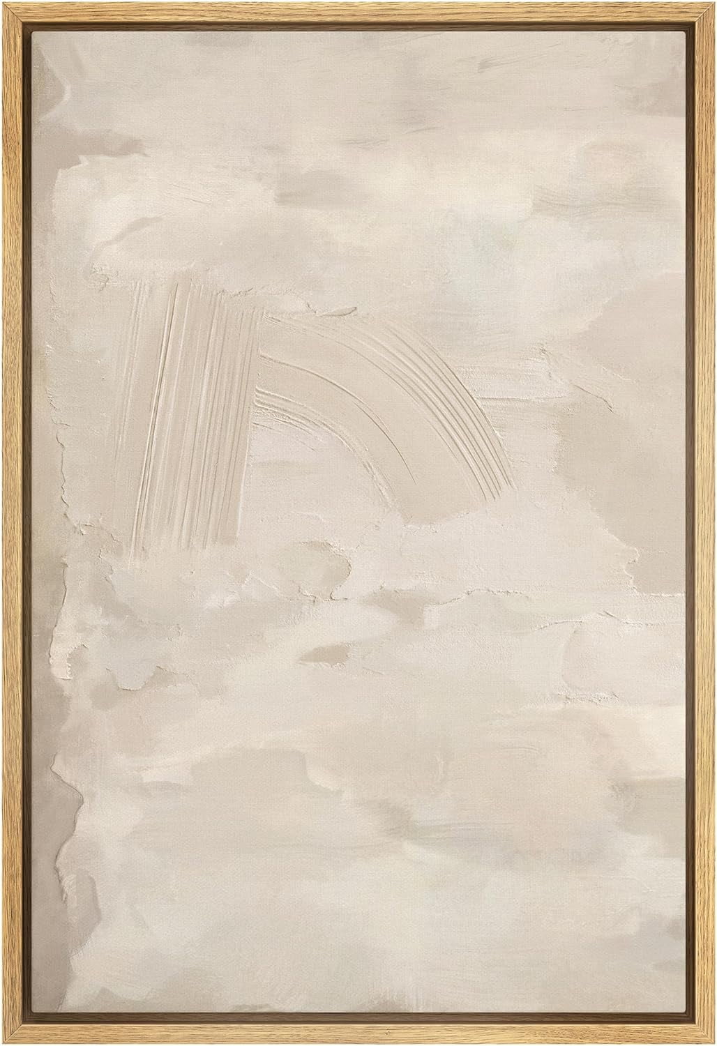 IDEA4WALL Framed Canvas Print Wall Art Rustic Tan Paint Stroke Landscape Abstract Shapes Illustrations Modern Art Decor Boho Relax/Zen Nordic for Living Room, Bedroom, Office - Natural 16"x24"