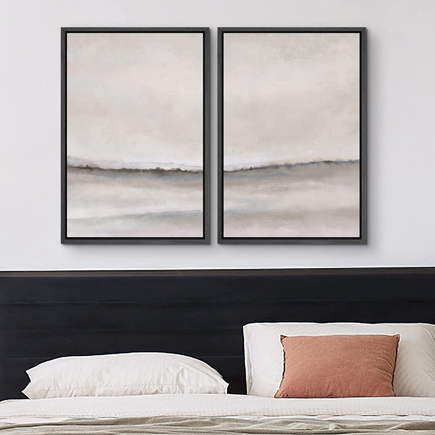 IDEA4WALL Framed Canvas Print Wall Art Set of 2 Watercolor Pastel Duotone Tan Landscape Abstract Modern Art Multicolor Contemporary Artwork for Bedroom, Office - 16"x24"x2 Panels Natural