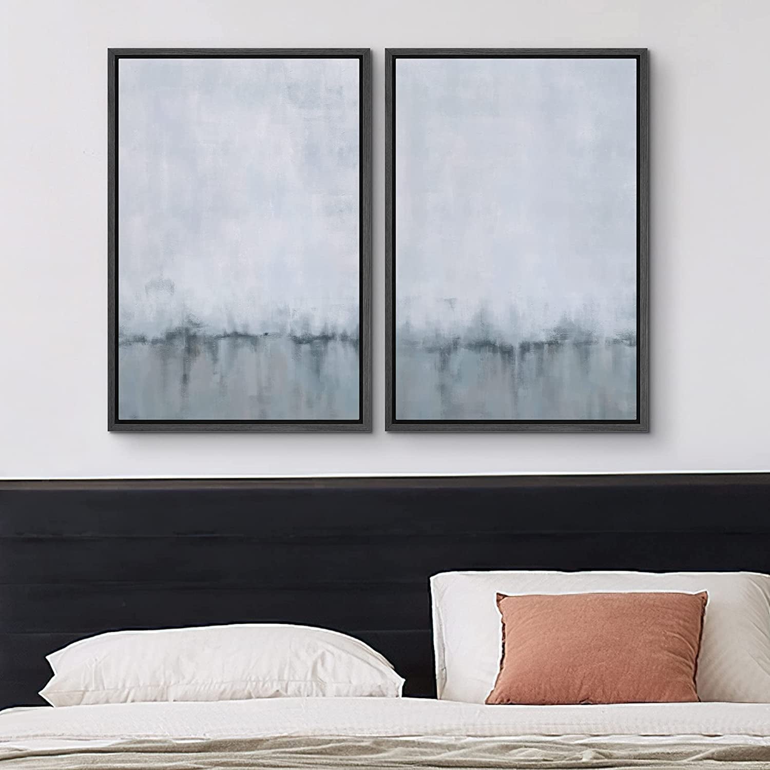 IDEA4WALL Framed Canvas Print Wall Art Set of 2 Watercolor Pastel Duotone Tan Landscape Abstract Modern Art Multicolor Contemporary Artwork for Bedroom, Office - 16"x24"x2 Panels Natural