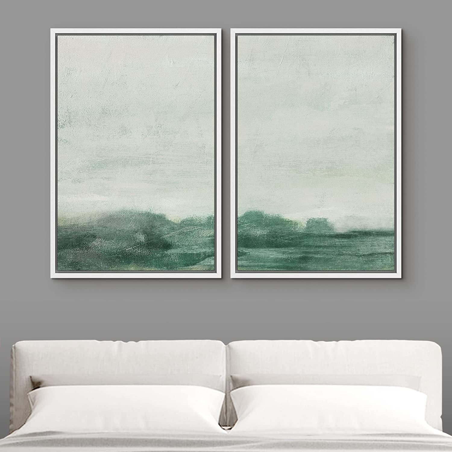 IDEA4WALL Framed Canvas Print Wall Art Set of 2 Watercolor Pastel Duotone Tan Landscape Abstract Modern Art Multicolor Contemporary Artwork for Bedroom, Office - 16"x24"x2 Panels Natural