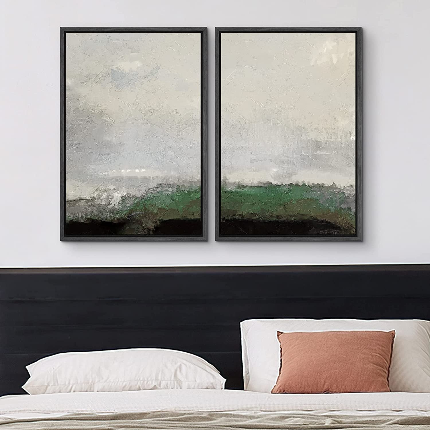 IDEA4WALL Framed Canvas Print Wall Art Set of 2 Watercolor Pastel Duotone Tan Landscape Abstract Modern Art Multicolor Contemporary Artwork for Bedroom, Office - 16"x24"x2 Panels Natural