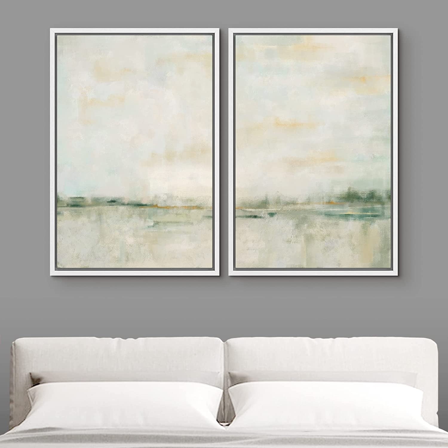 IDEA4WALL Framed Canvas Print Wall Art Set of 2 Watercolor Pastel Duotone Tan Landscape Abstract Modern Art Multicolor Contemporary Artwork for Bedroom, Office - 16"x24"x2 Panels Natural