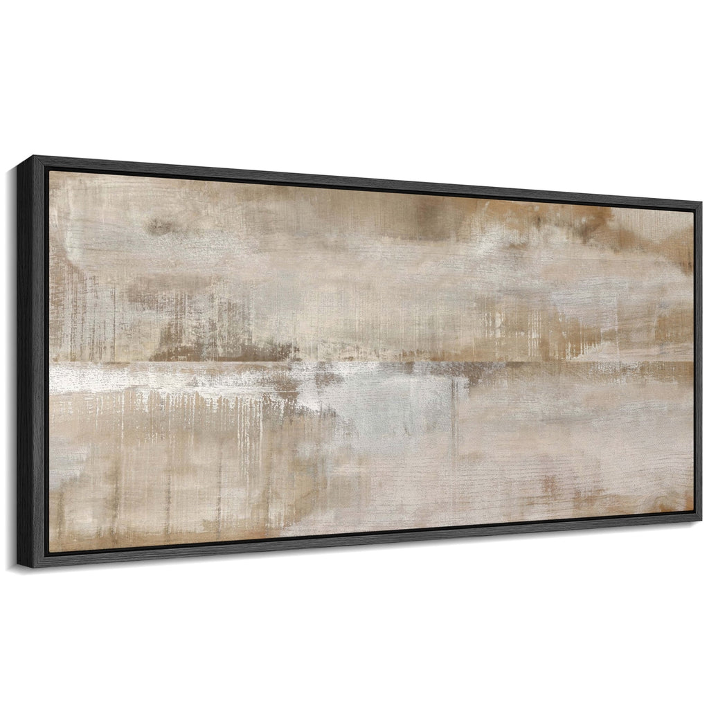 Large Framed Canvas Print Neutral Beige and White Textured with a Weathered LookWall Art Decorative Ready to Hang Painting for Living room Bedroom 60x30 inches Black Frame