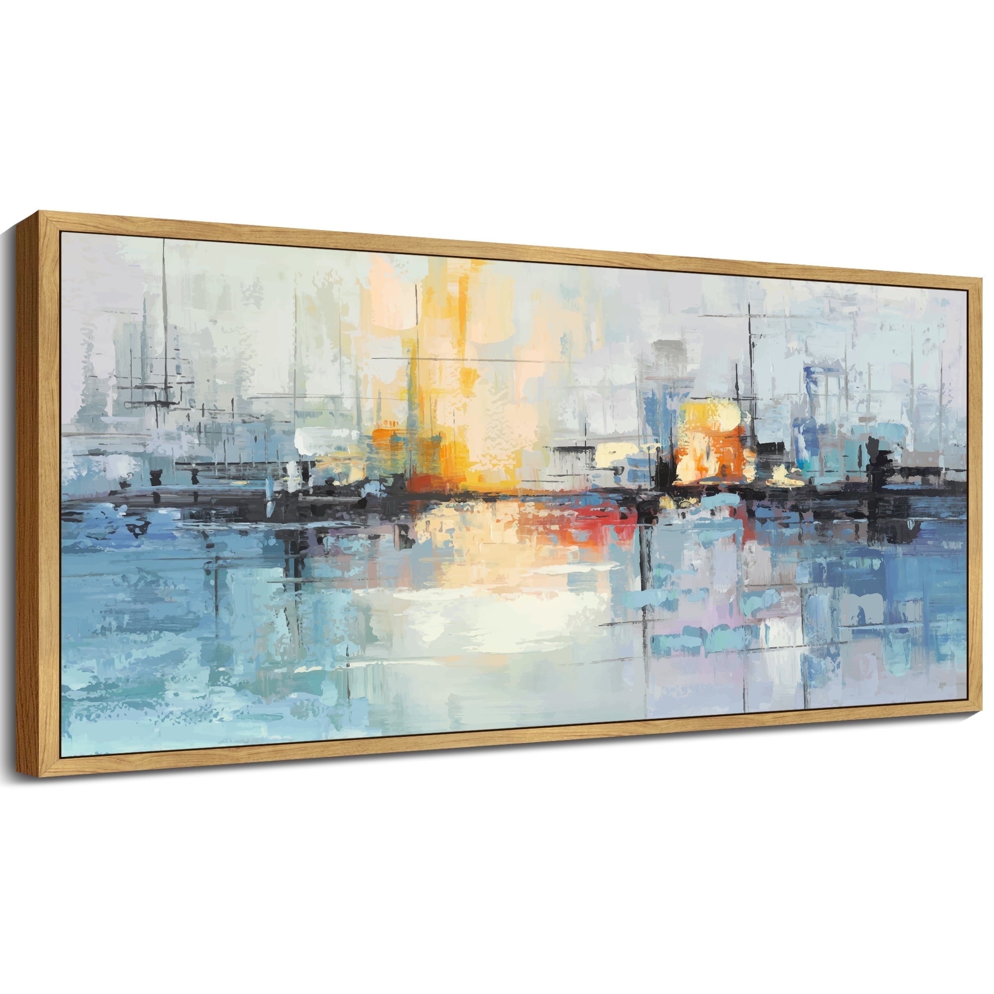 SHENIFY Abstract Landscape Wall Art 20x40in Natural Framed Minimalist Tan Green Mountain Neutral Toned Misty Nature Wilderness Illustrations Modern Art Decorative