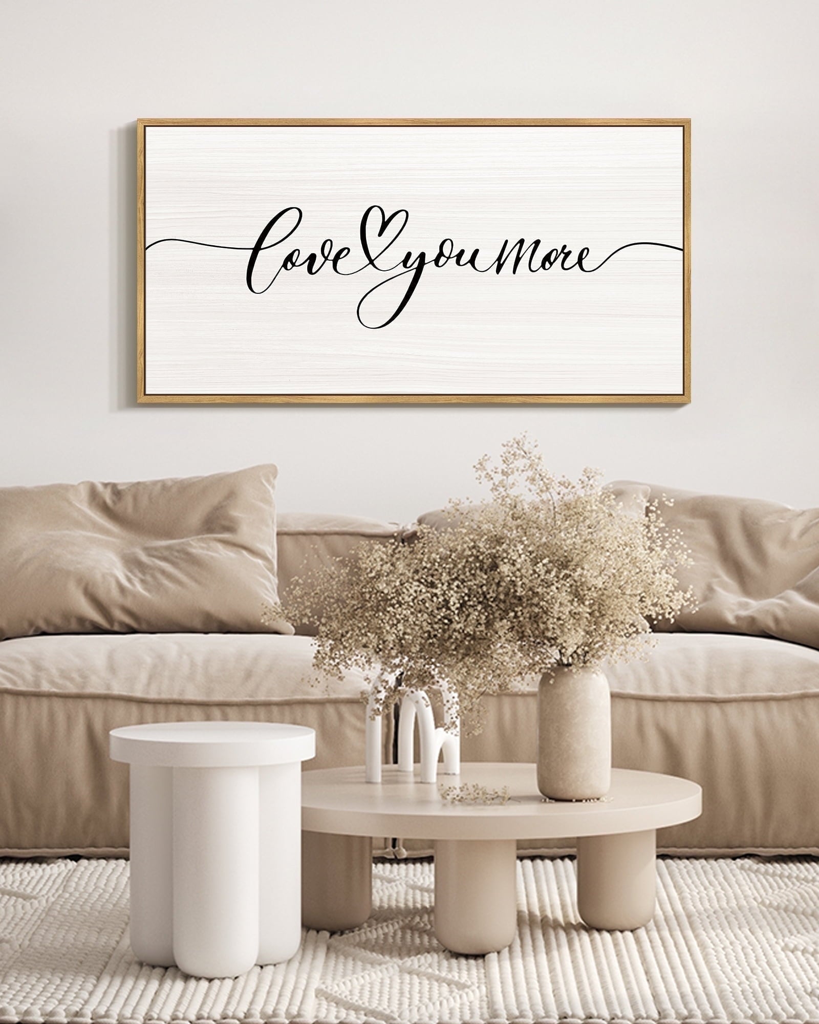 SHENIFY Abstract Landscape Wall Art 20x40in Natural Framed Minimalist Tan Green Mountain Neutral Toned Misty Nature Wilderness Illustrations Modern Art Decorative