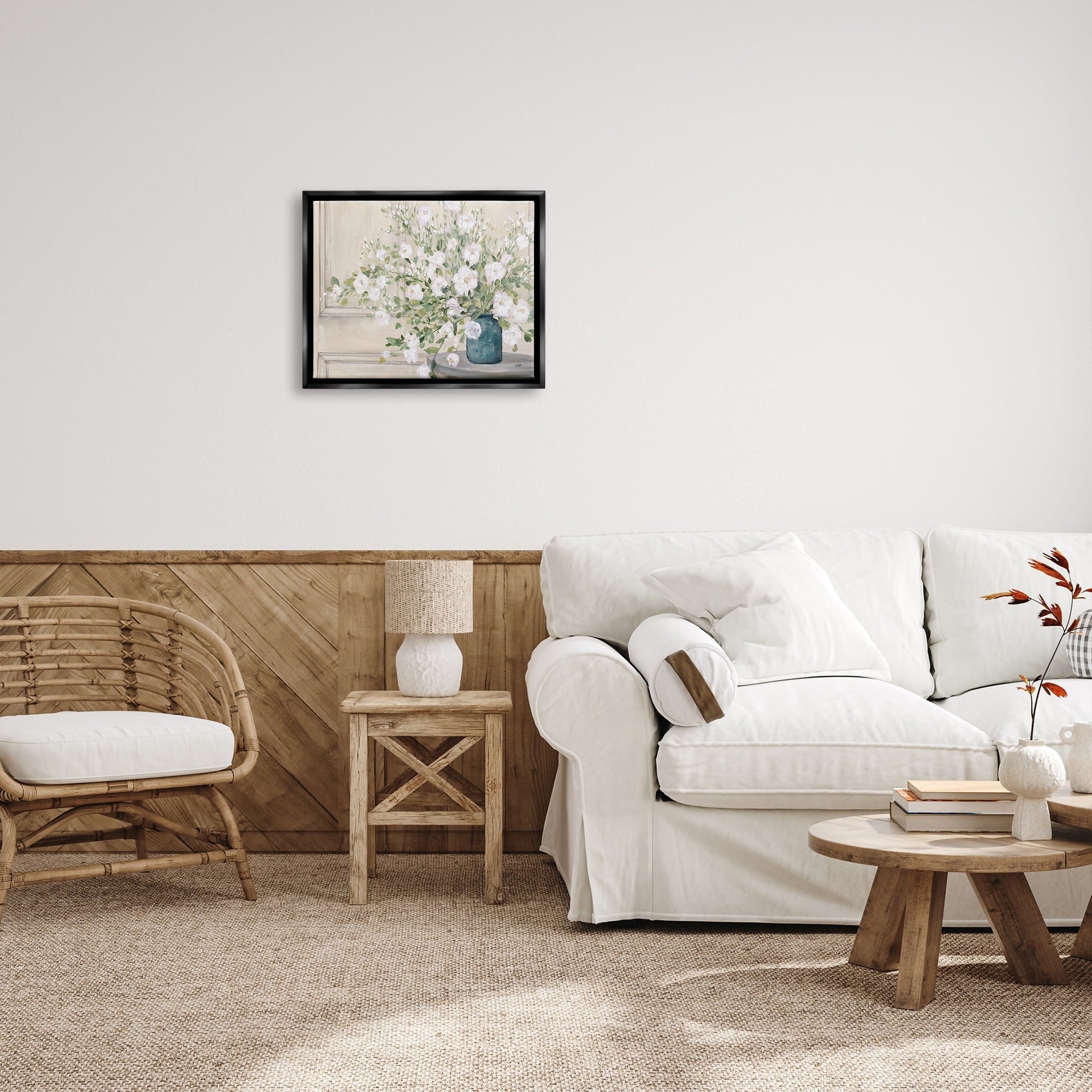 Stupell Industries Geranium Tabletop Country Still Life Painting Blooming Flowers Jet Black Framed Floating Canvas Wall Art, 16x20, by Julia Purinton