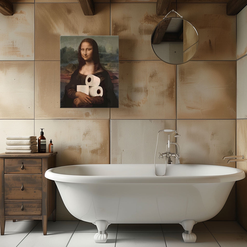 P&L Art Canvas Wall Art Decor, Funny Mona Lisa Toilet Paper Canvas Poster - Modern Wall Decor for Bedroom, Bathroom, Living Room, Hallway - Unique Home Decor Gift