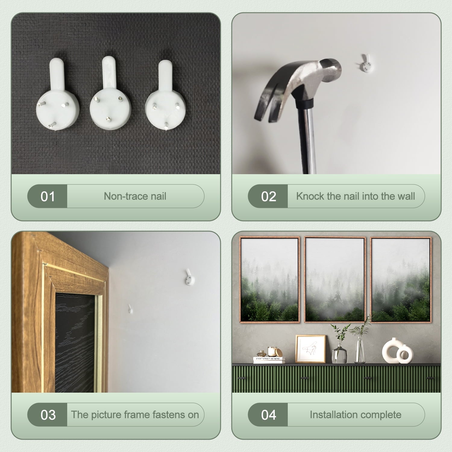 Misty Green Forest Framed Canvas Wall Art Set, Nature Scenery Modern Wall Decor, Foggy Mountain Wall Painting, Woodland Landscape Nursery Art Print for Living Room, Bedroom, Office - 16"x24"x3