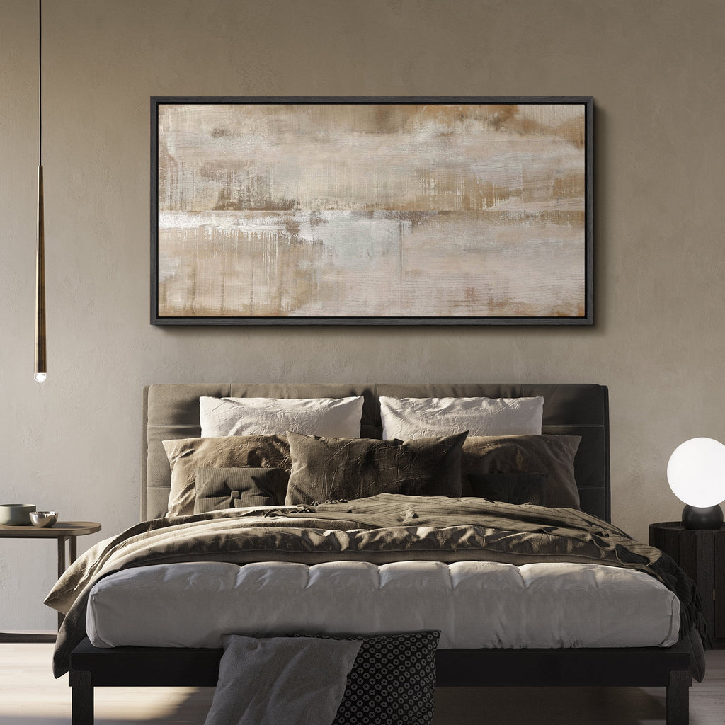 Large Framed Canvas Print Neutral Beige and White Textured with a Weathered LookWall Art Decorative Ready to Hang Painting for Living room Bedroom 60x30 inches Black Frame